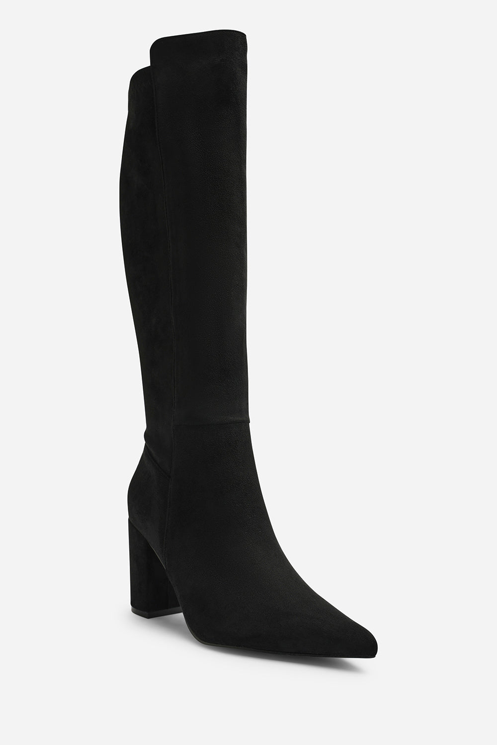 Georgina Stretch Suede Knee High Pointed Boots In Black