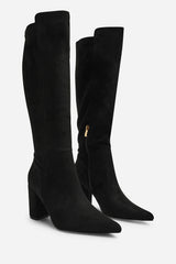 Georgina Stretch Suede Knee High Pointed Boots In Black