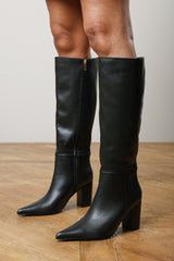 Evixa Wide Fit Knee High Pointed Toe Block Heel Boot