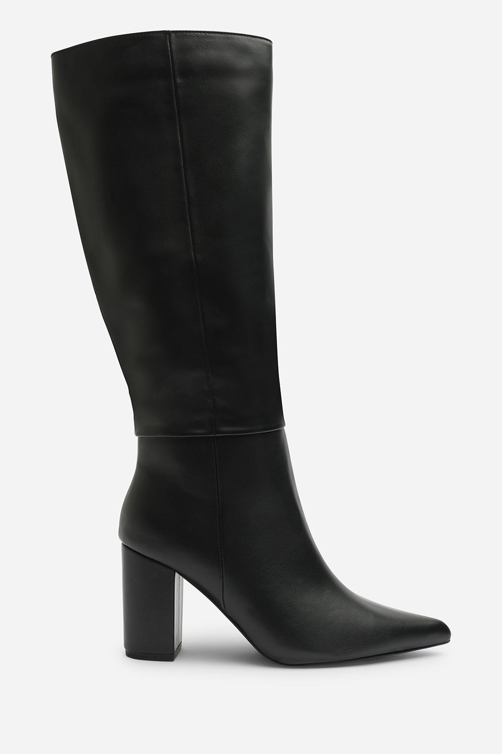 Evixa Knee High Pointed Toe Block Heel Boot