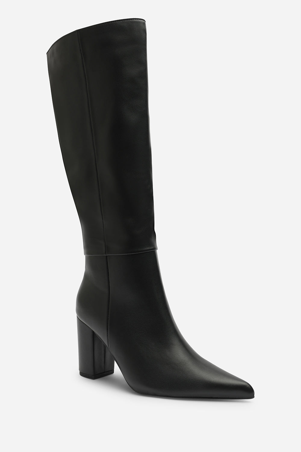 Evixa Knee High Pointed Toe Block Heel Boot