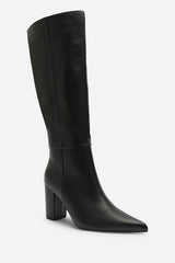 Evixa Knee High Pointed Toe Block Heel Boot