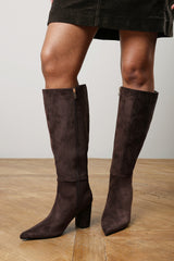 Evixa Knee High Pointed Toe Block Heel Boot