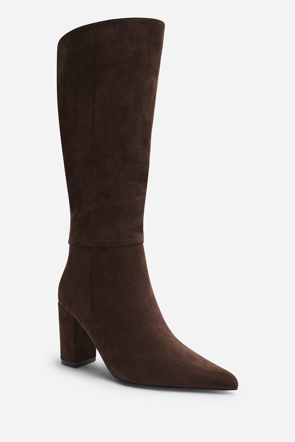Evixa Knee High Pointed Toe Block Heel Boot