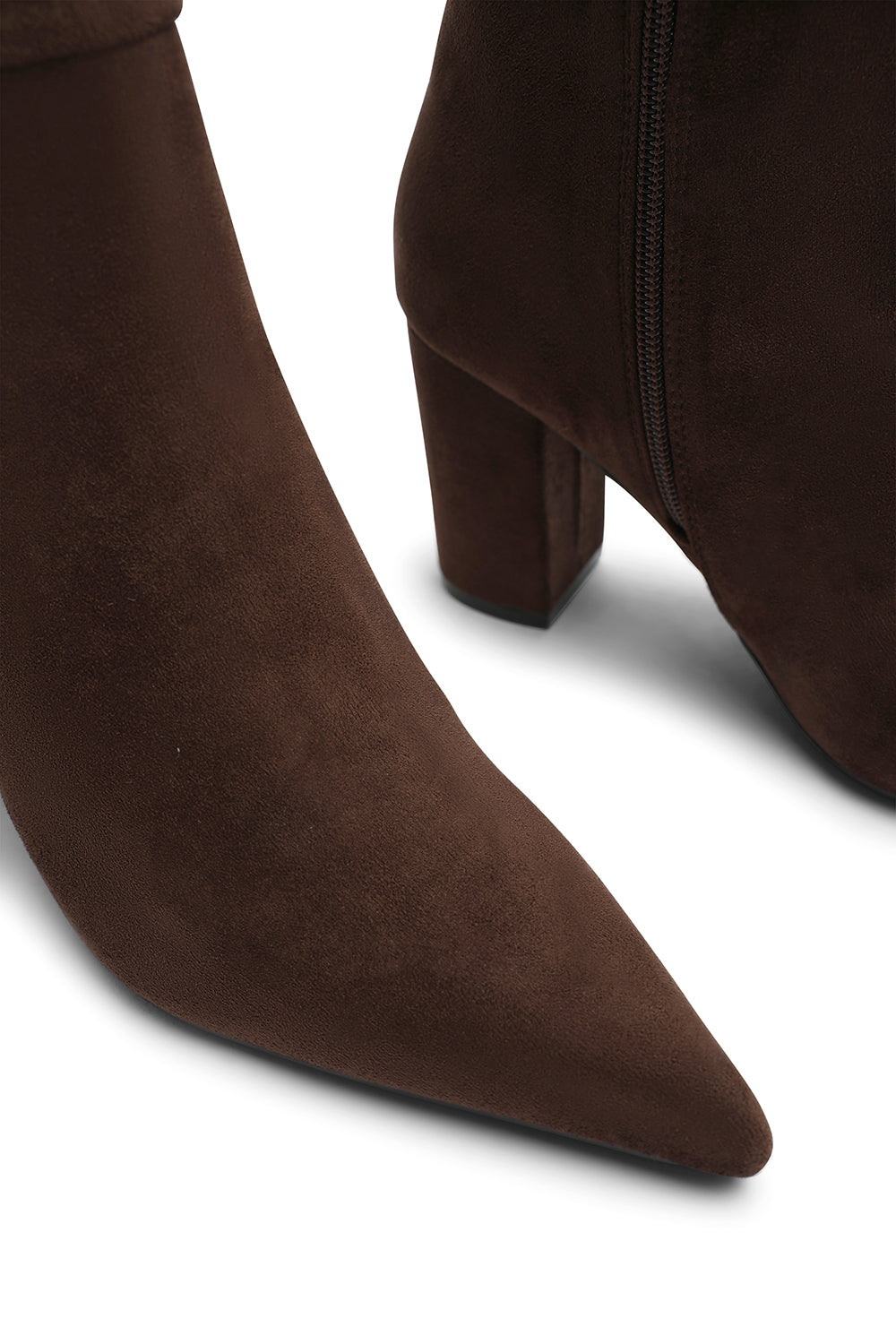 Evixa Knee High Pointed Toe Block Heel Boot