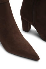 Evixa Knee High Pointed Toe Block Heel Boot