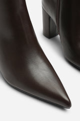 Evania Dark Brown Buckle Strap Detail Block Heeled Ankle Boot