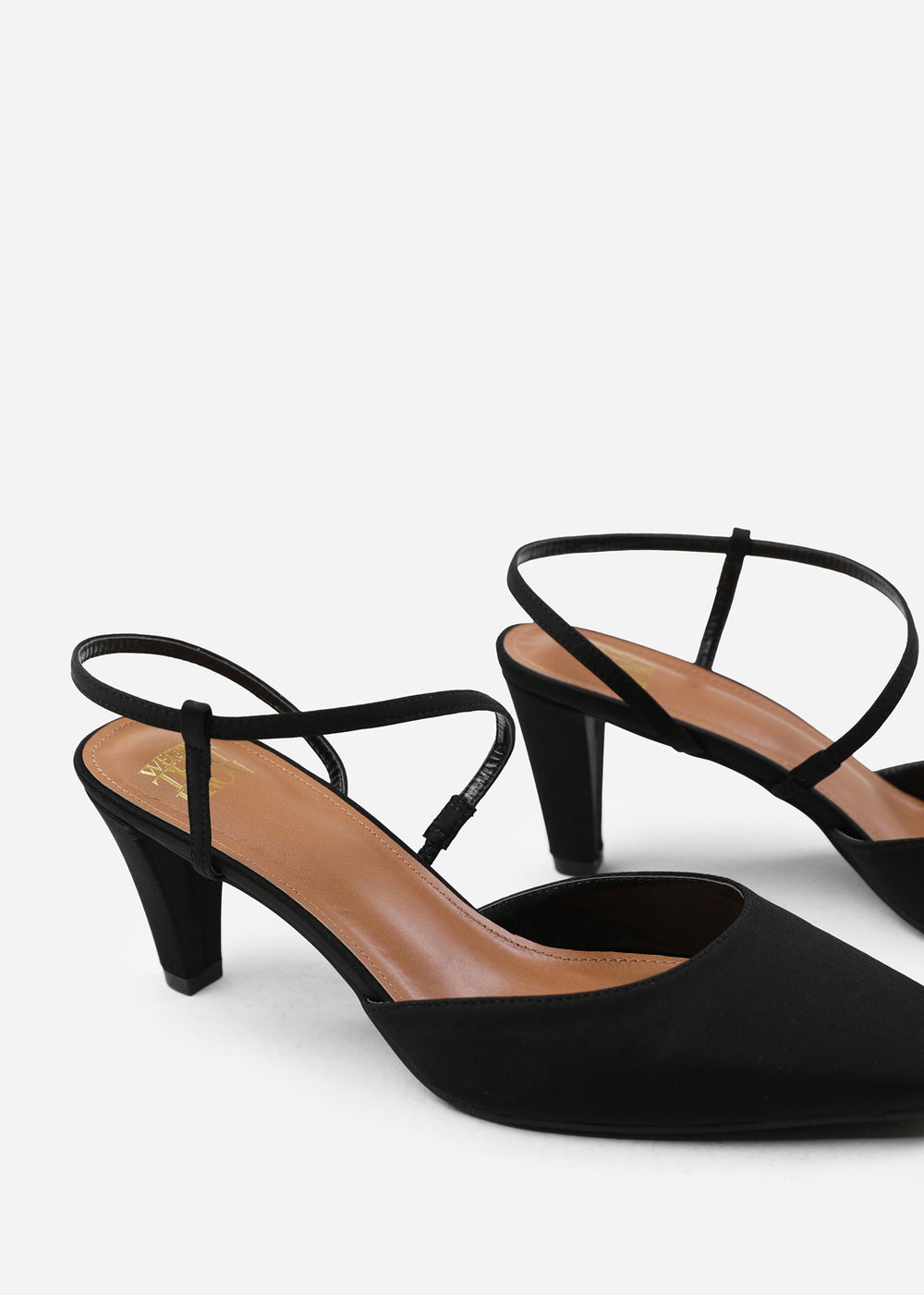 KANSAS WIDE FIT CROSS OVER SLINGBACK STRAP HEELS IN BLACK