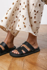 Zoe Chunky Link Detail Strap Sandal in Black Faux Leather