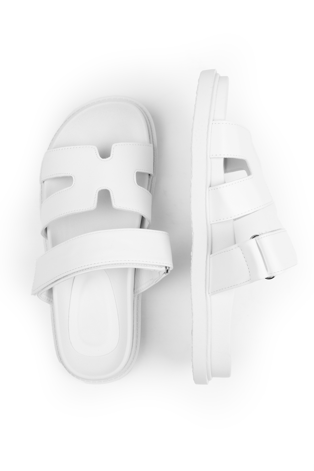 Yvetta White Cut Out Velcro Strap Footbed Sandals