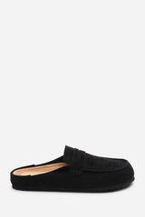 Idyxa Black Slip On Backless Loafer Mules with Penny Strap