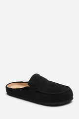 Idyxa Black Slip On Backless Loafer Mules with Penny Strap