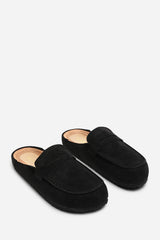 Idyxa Black Slip On Backless Loafer Mules with Penny Strap