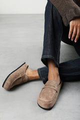 Idyxa Camel Slip On Backless Loafer Mules with Penny Strap