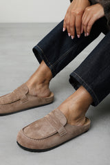 Idyxa Camel Slip On Backless Loafer Mules with Penny Strap