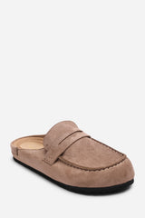 Idyxa Camel Slip On Backless Loafer Mules with Penny Strap