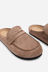 Idyxa Camel Slip On Backless Loafer Mules with Penny Strap