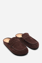 Idyxa Brown Slip On Backless Loafer Mules with Penny Strap