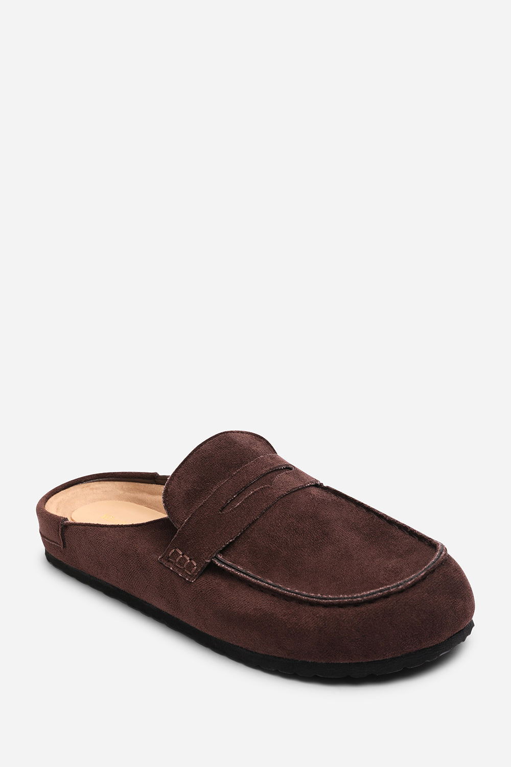 Idyxa Brown Slip On Backless Loafer Mules with Penny Strap