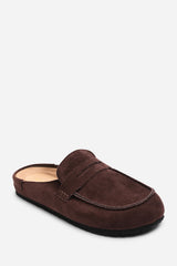 Idyxa Brown Slip On Backless Loafer Mules with Penny Strap