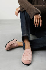Idyxa Pink Slip On Backless Loafer Mules with Penny Strap