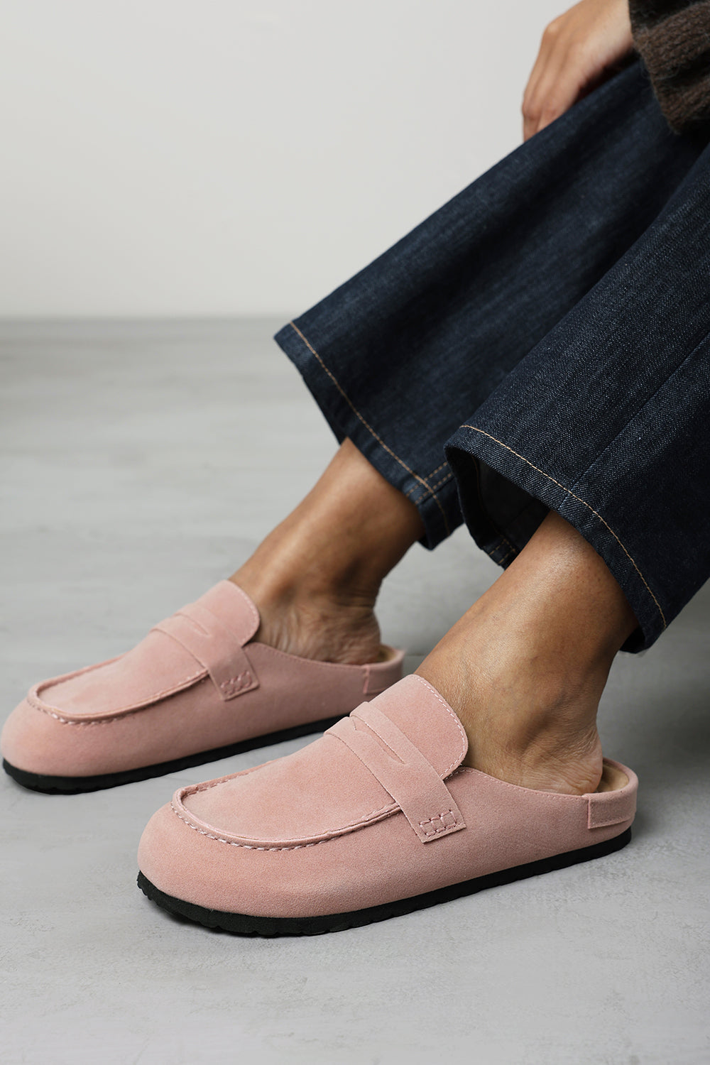 Idyxa Pink Slip On Backless Loafer Mules with Penny Strap