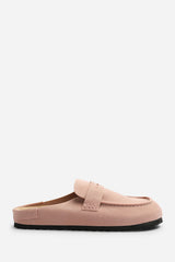 Idyxa Pink Slip On Backless Loafer Mules with Penny Strap