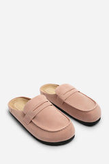 Idyxa Pink Slip On Backless Loafer Mules with Penny Strap