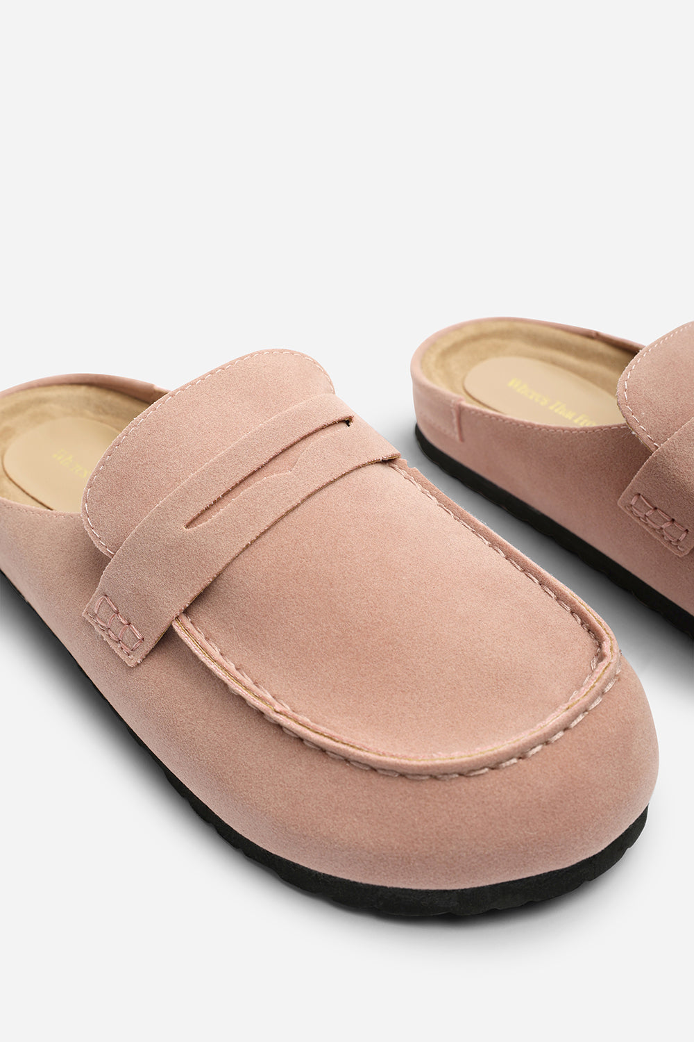 Idyxa Pink Slip On Backless Loafer Mules with Penny Strap