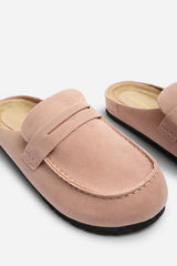 Idyxa Pink Slip On Backless Loafer Mules with Penny Strap