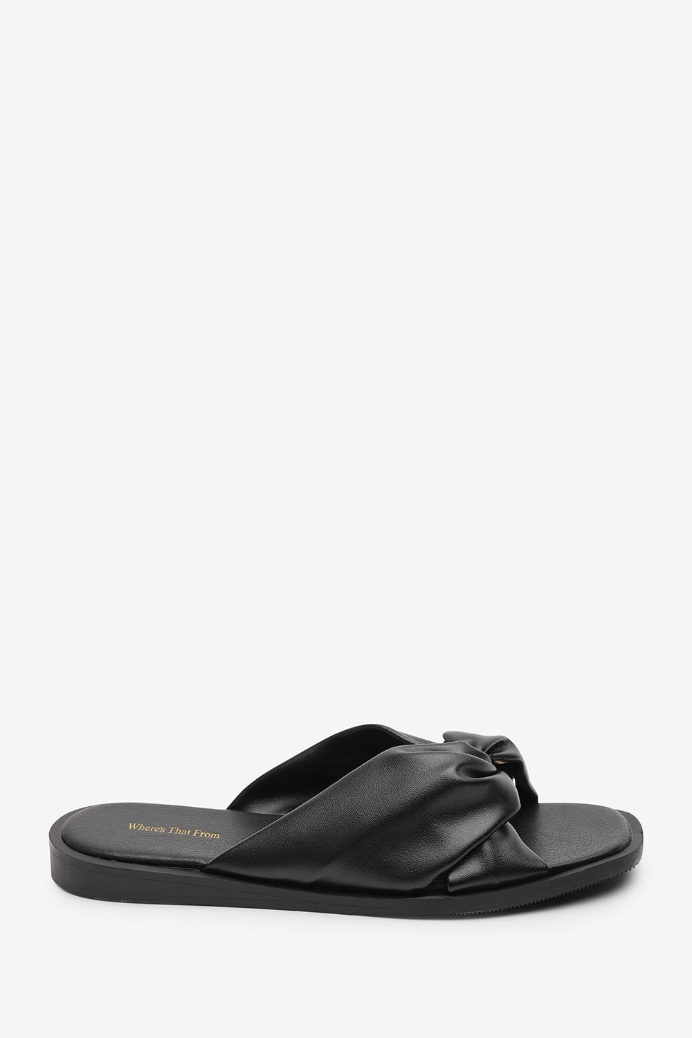 Brooklyne Twist Open Toe Black Slide On Sandals