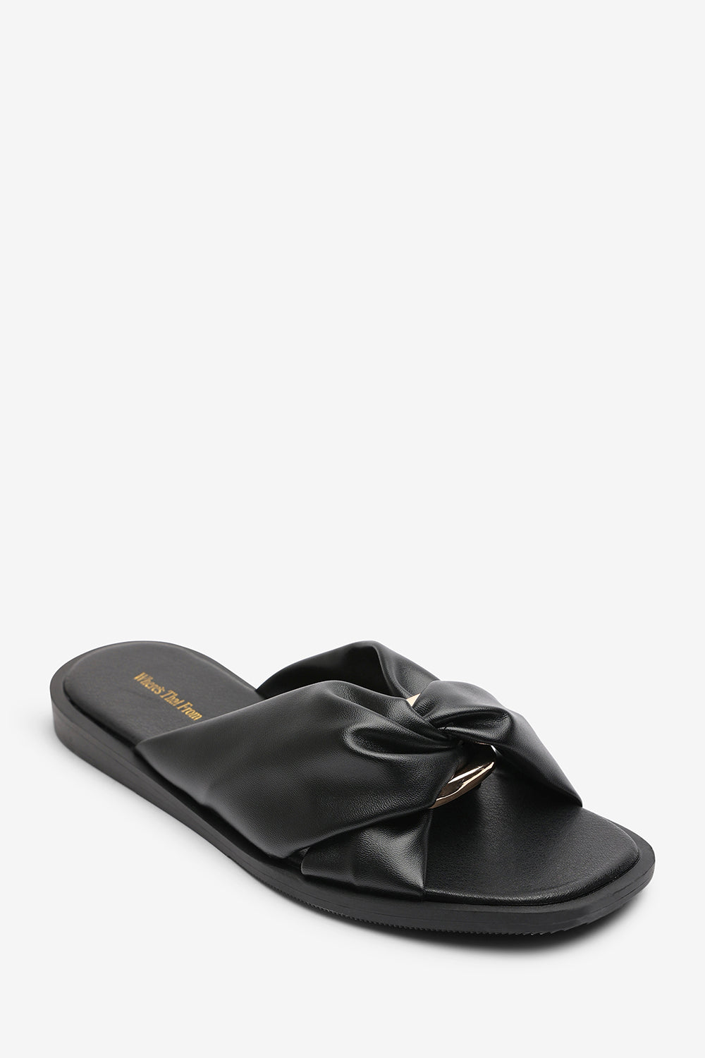 Brooklyne Twist Open Toe Black Slide On Sandals