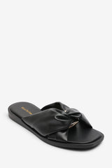 Brooklyne Twist Open Toe Black Slide On Sandals