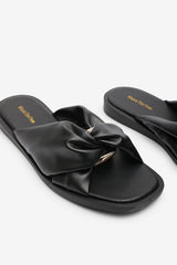 Brooklyne Twist Open Toe Black Slide On Sandals