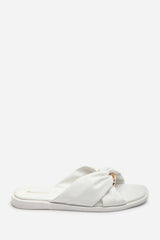 Brooklyne Twist Open Toe White Slide On Sandals