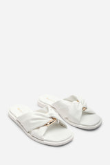 Brooklyne Twist Open Toe White Slide On Sandals