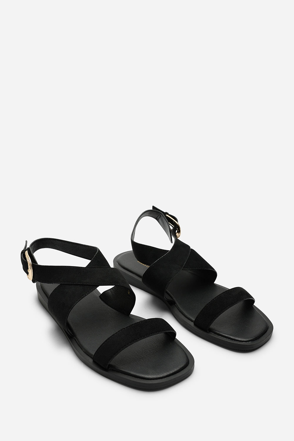 Canopy Cross Over Strap Black Suede Sandal