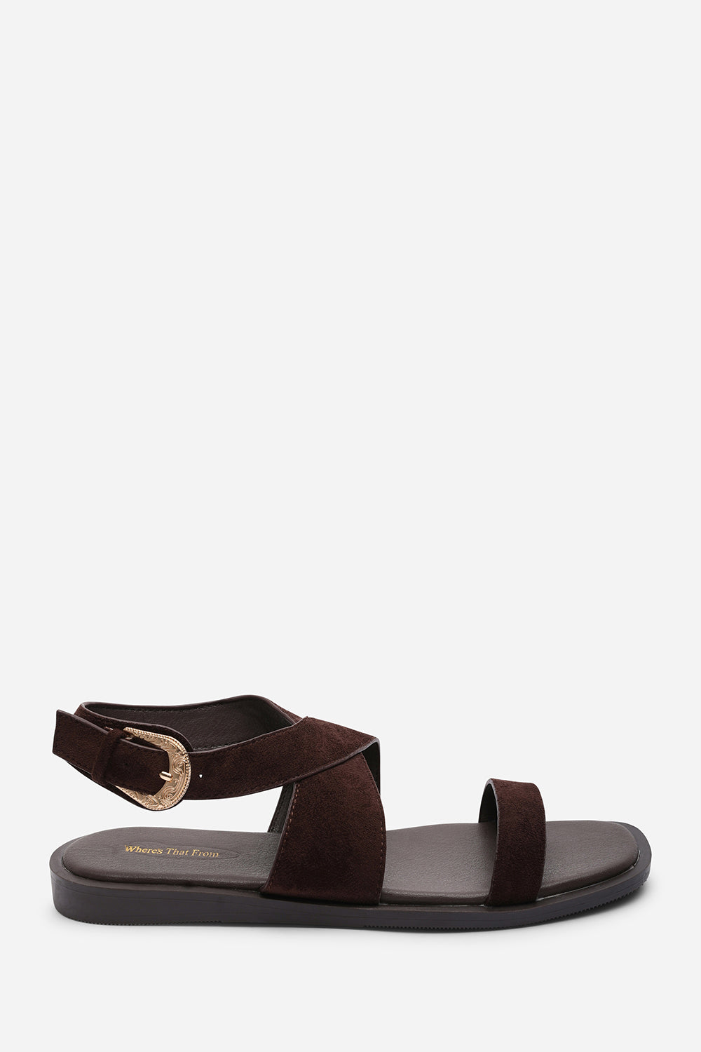 Canopy Cross Over Strap Dark Brown Suede Sandal