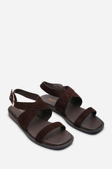Canopy Cross Over Strap Dark Brown Suede Sandal