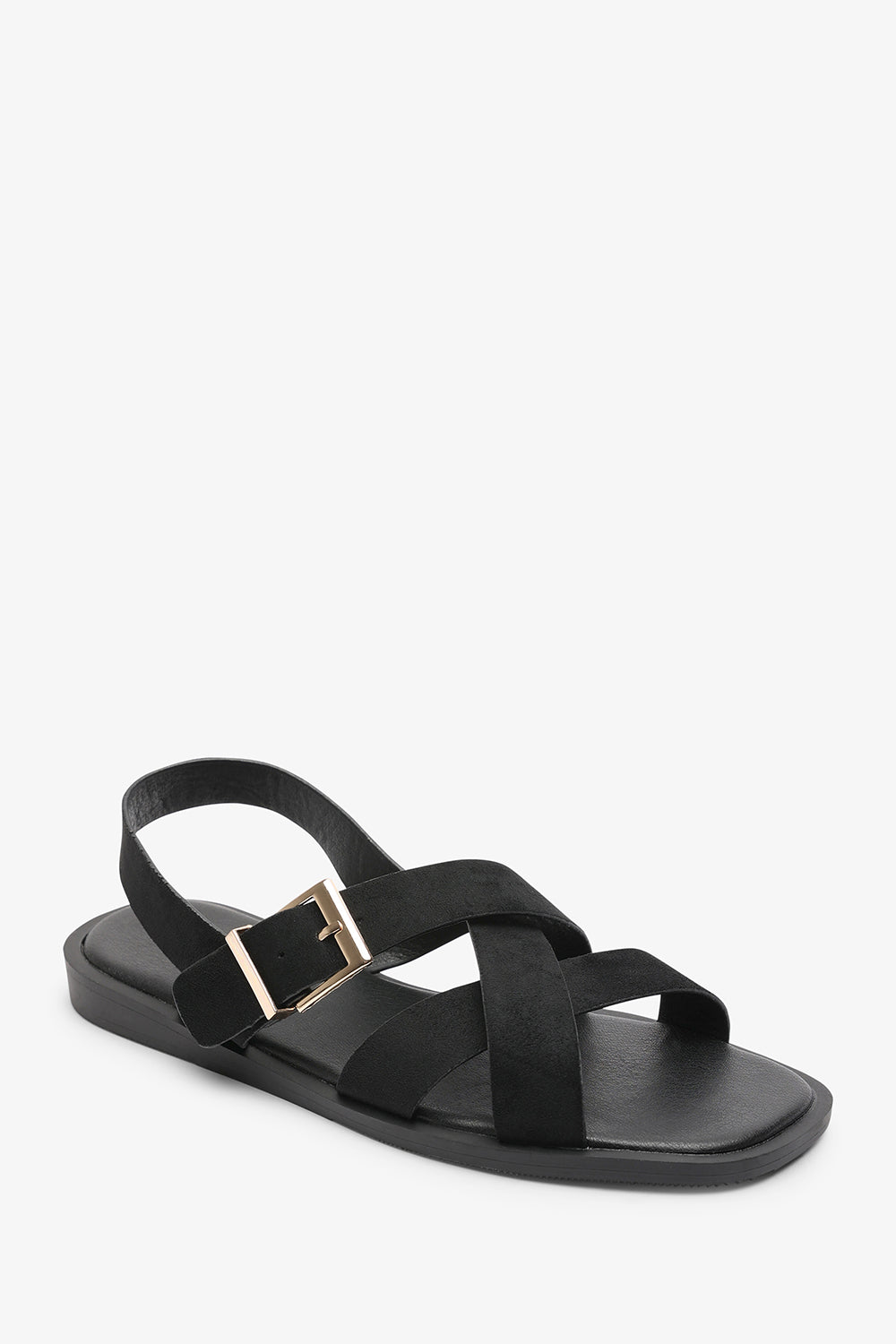 Capri Cross Over Open Toe Black Suede Sandal