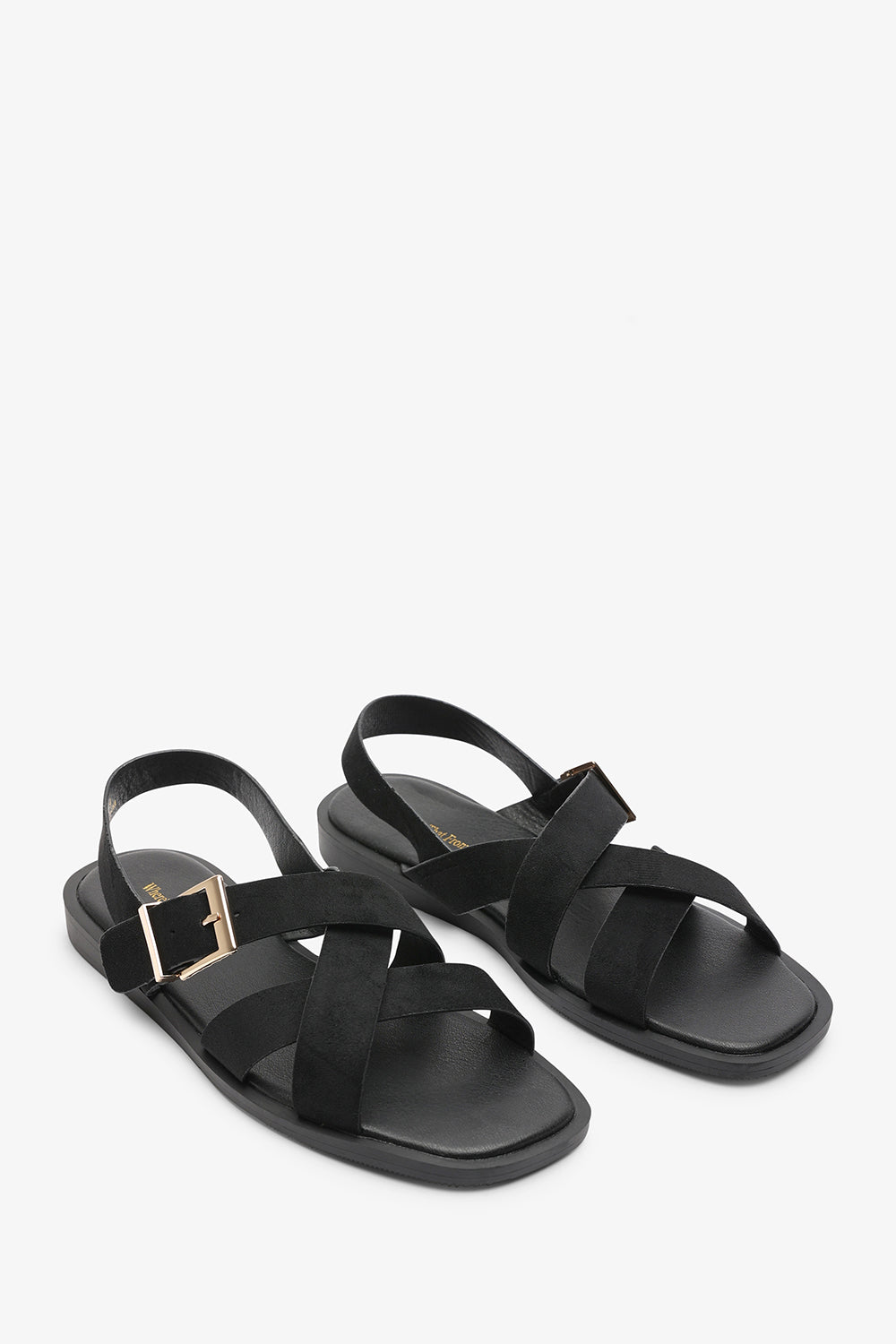 Capri Cross Over Open Toe Black Suede Sandal