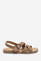 Capri Cross Over Open Toe Camel Suede Sandal