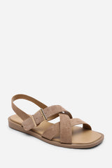 Capri Cross Over Open Toe Camel Suede Sandal