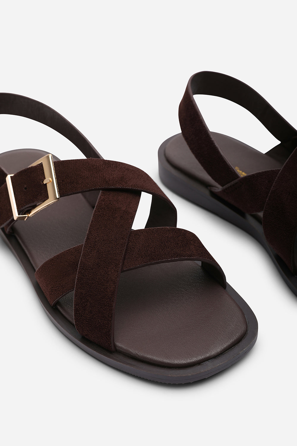 Capri Cross Over Open Toe Dark Brown Suede Sandal