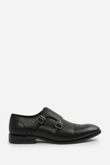 DOMINIC MEN'S FORMAL KEITH BUCKLE TWIN MONK SHOES IN BLACK FAUX LEATHER