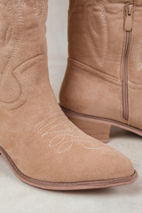 DESERT COWBOY BOOTS WITH SELF COLOR EMBROIDERY AND SIDE ZIP IN BEIGE SUEDE