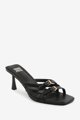 ARIELA CROSS OVER BUCKLE DETAILS STRAP HEEL IN BLACK FAUX LEATHER