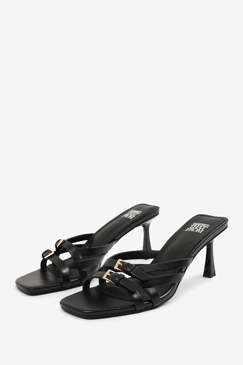 ARIELA WIDE FIT CROSS OVER BUCKLE DETAILS STRAP HEEL IN BLACK FAUX LEATHER