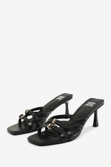 ARIELA WIDE FIT CROSS OVER BUCKLE DETAILS STRAP HEEL IN BLACK FAUX LEATHER