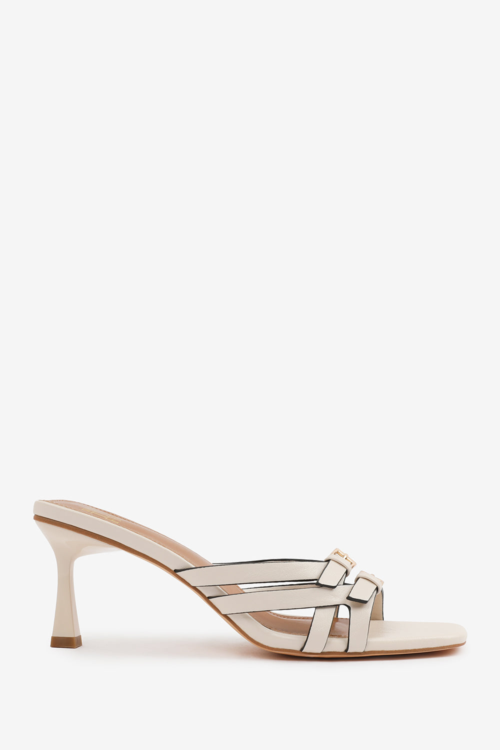 ARIELA CROSS OVER BUCKLE DETAILS STRAP HEEL IN CREAM FAUX LEATHER